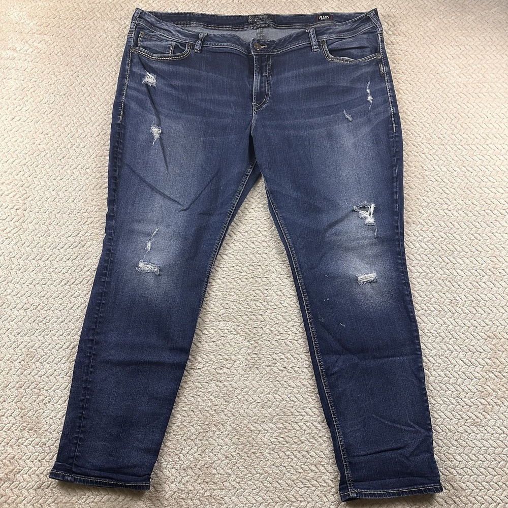 Silver Jeans Women's Distressed Boyfriend 46x30 Blue Stretch Denim Plus size